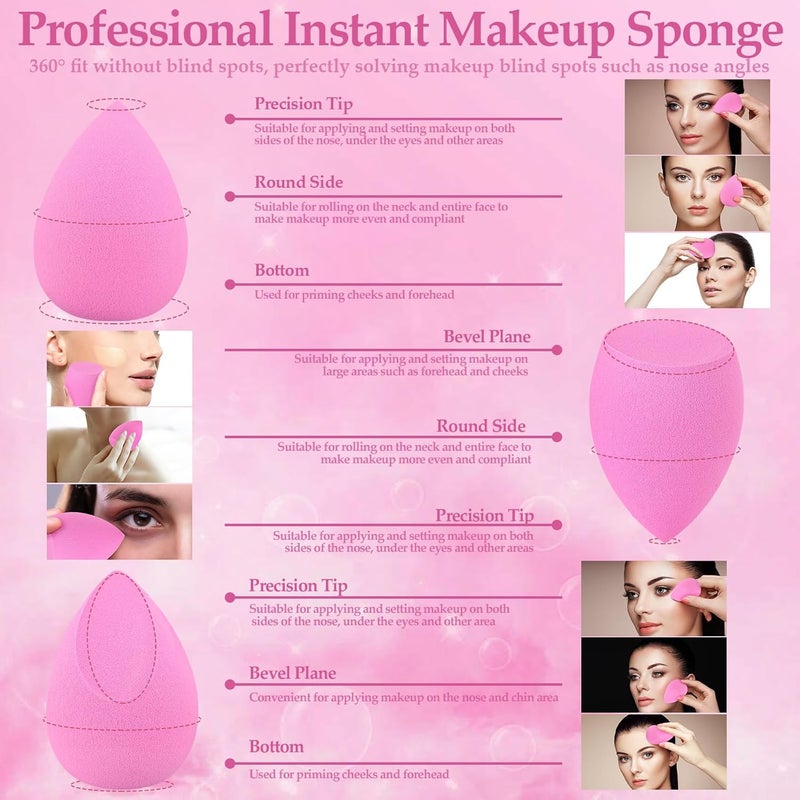 AuraRay 14 Pcs Make up Sponges Beauty Sponges Blender with 4 Pcs Powder Puff and 4 Pcs Mini Makeup Sponge for Foundation,Liquid,Powder,Concealer,Cream(Hot Pink) - Image 3